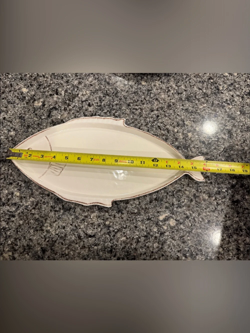 🐟Sigrid Olsen White Fish-Shaped Serving Platter with Brown Trim